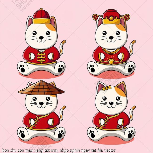 bon chu con meo vang tet may nhgo nghin ngay tet file vector